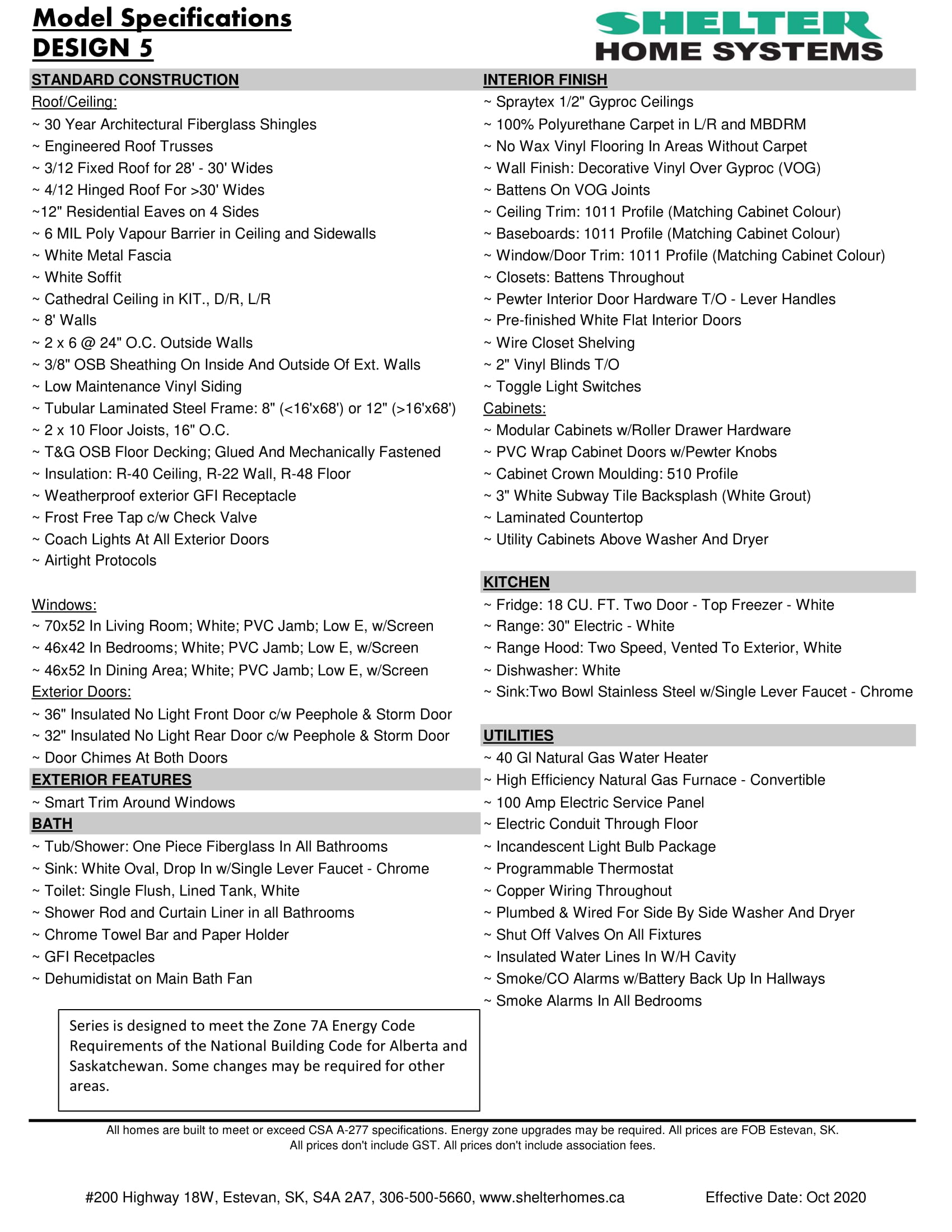 Design 5 Base Specifications1 Western Canadian Modular Homes