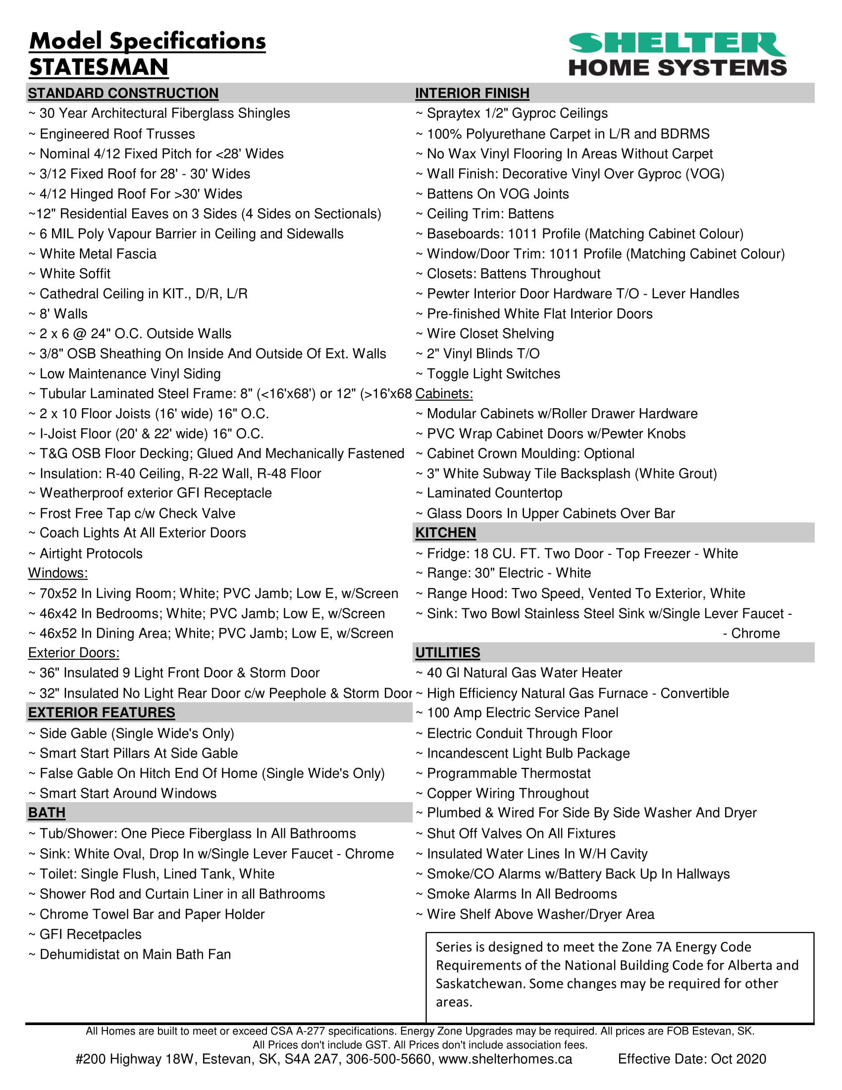 Statesman Base Specifications1 Western Canadian Modular Homes